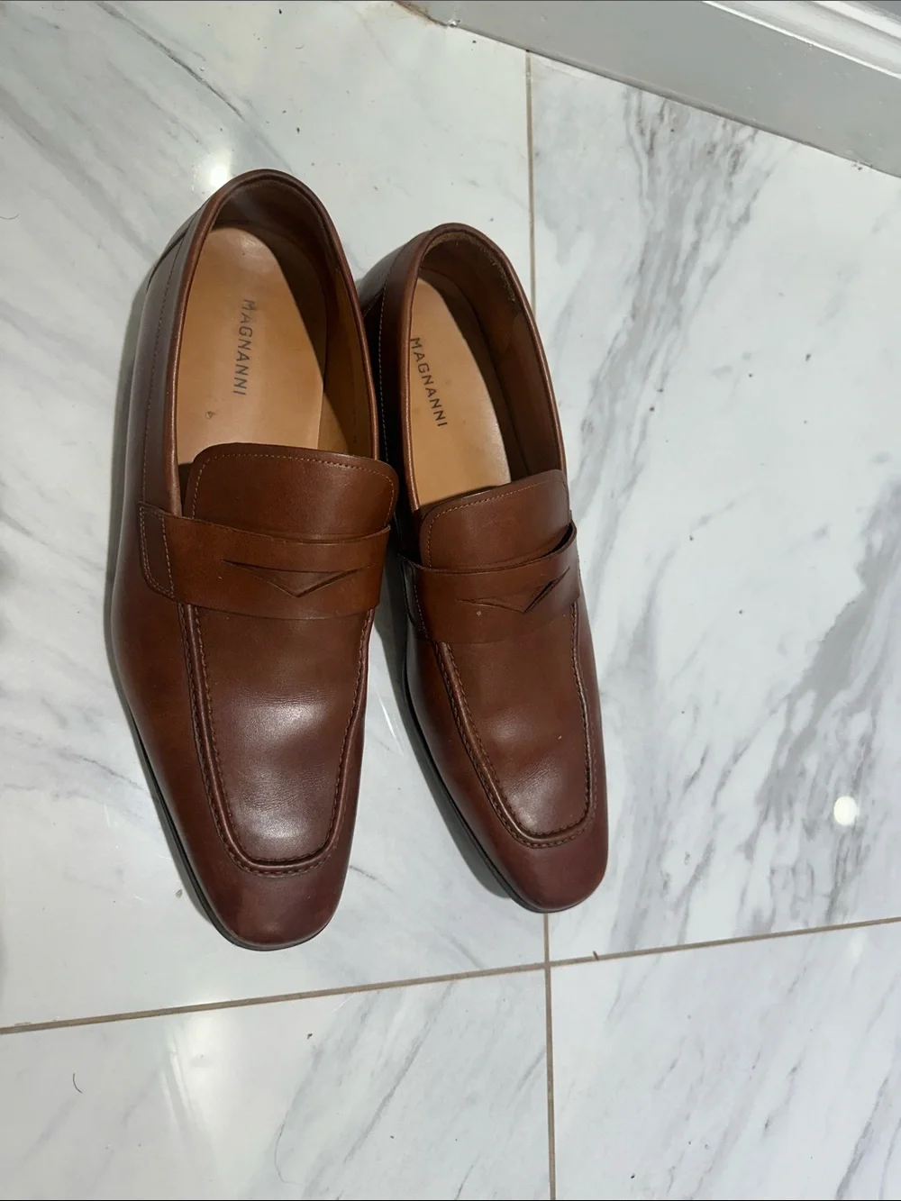 Magnanni Brown Leather Penny-Style Slip-On Loafers